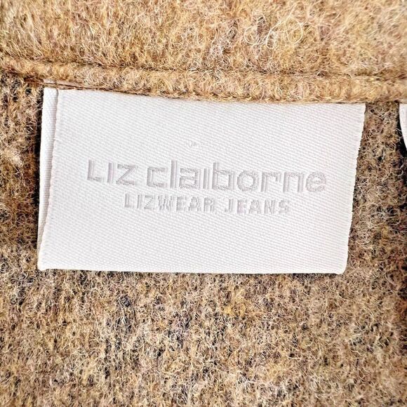 Wool Liz Claiborne western country brown Blazer cozy Jacket zip  flower ‎ L. - Picture 11 of 12